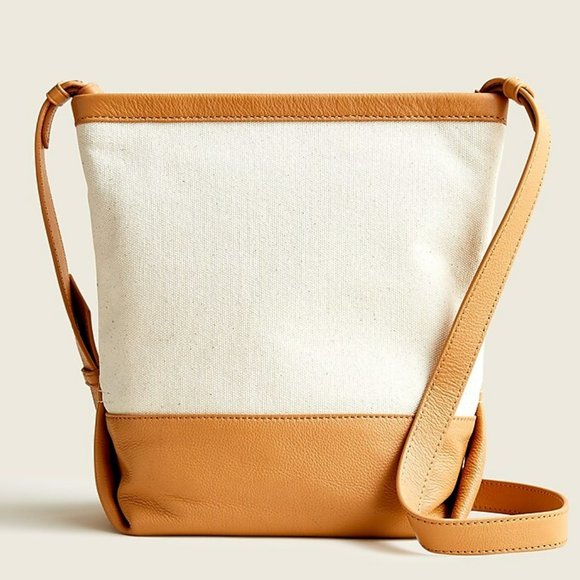 J. Crew Handbags - J Crew Oslo Canvas Bucket Bag Bag Leather Adjustable Straps Crossbody NWOT